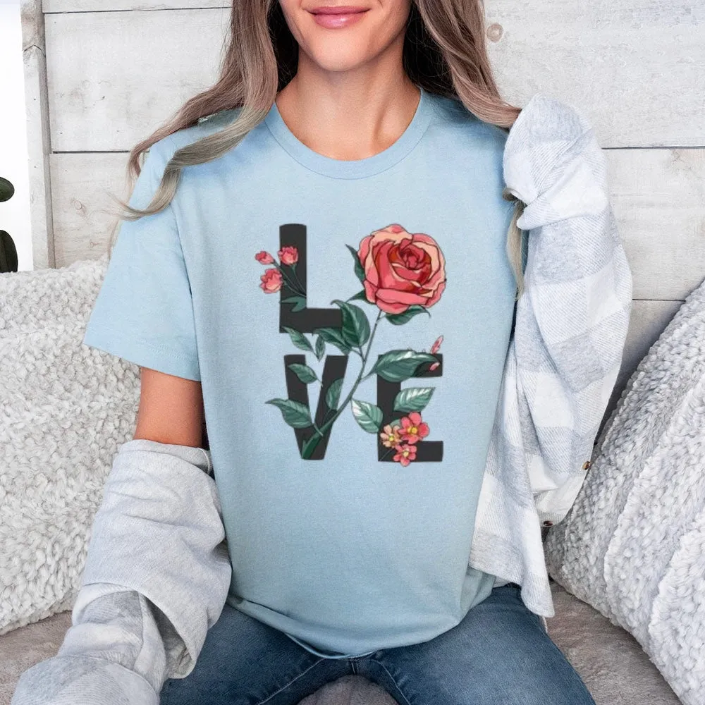 Women Love Flower Print Graphic T-shirt