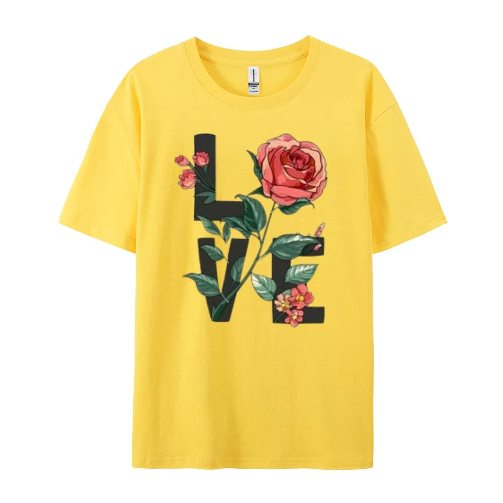 Women Love Flower Print Graphic T-shirt