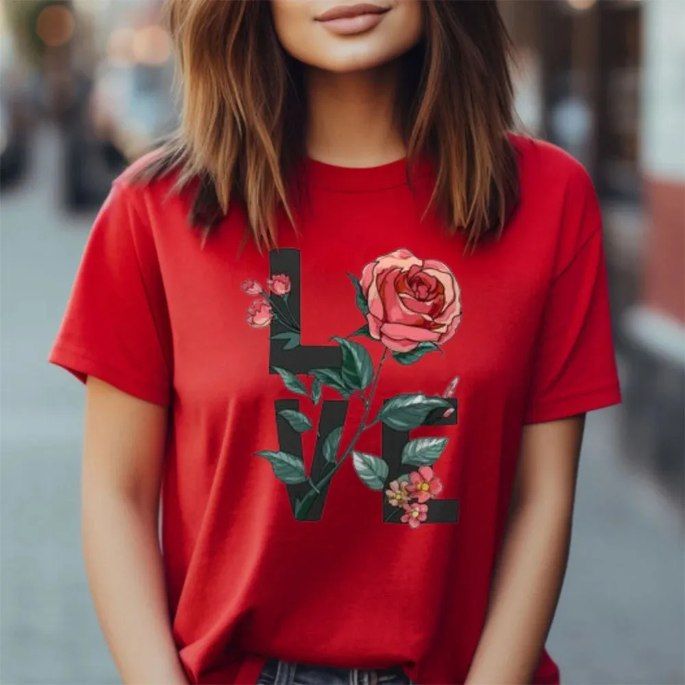 Women Love Flower Print Graphic T-shirt