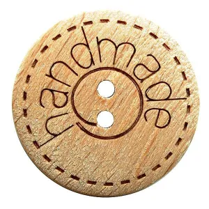 wood button round shape with handmade"-labeling and 2 holes brown 2057