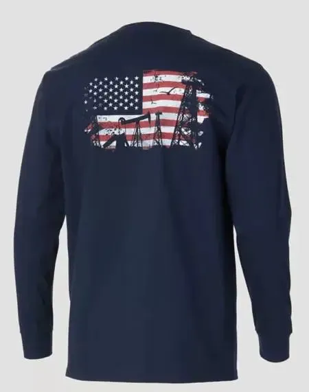 WRANGLER - FR Long Sleeve Graphic T-Shirt, Navy Flag